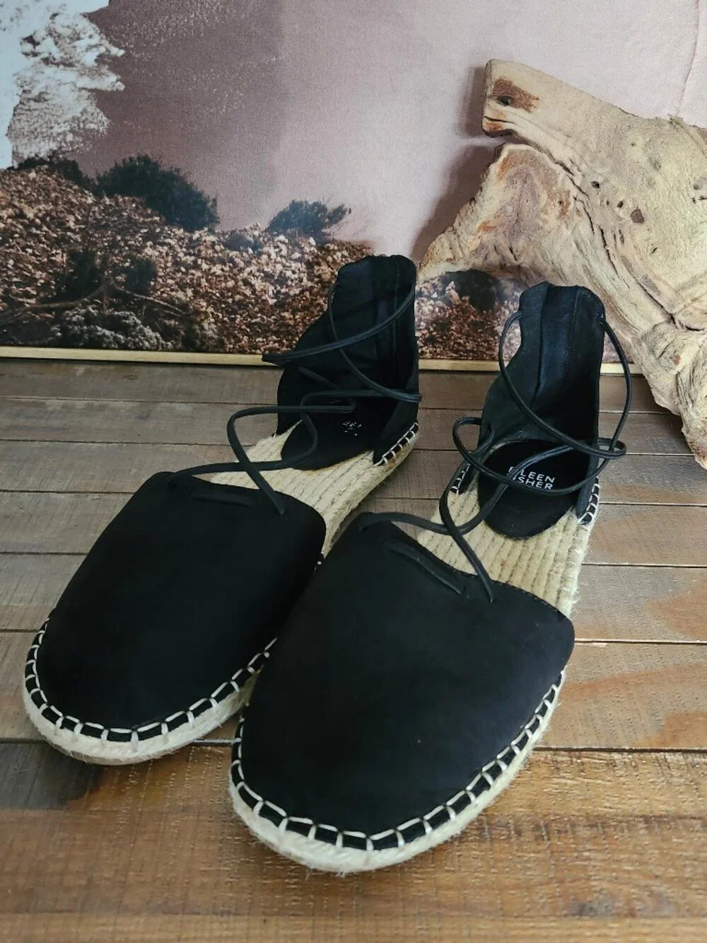 EILEEN FISHER Black Leather Espadrille d'Orsay Flats 9